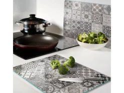 Outlet Tulup Herdabdeckplatte SET aus 2 Stück 40x52 cm Schneidebrett Glas Schutzplatte Küchenutensilien Keramikfliesen Grau