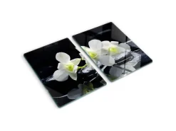 Schneidebretter|Kochfelder<Tulup Herdabdeckplatte SET aus 2 Stück 40x52 cm Schneidebrett Glas Schutzplatte Küchenutensilien Abdeckung Orchidee Schwarz