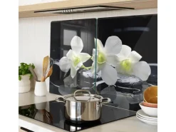Schneidebretter|Kochfelder<Tulup Herdabdeckplatte SET aus 2 Stück 40x52 cm Schneidebrett Glas Schutzplatte Küchenutensilien Abdeckung Orchidee Schwarz