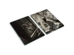 Discount Tulup Herdabdeckplatte SET aus 2 Stück 40x52 cm Schneidebrett aus Glas Schutzplatte Spritzschutz Katzen im Fenster Schneidebretter|Herdabdeckungen
