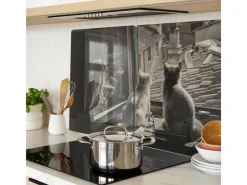 Discount Tulup Herdabdeckplatte SET aus 2 Stück 40x52 cm Schneidebrett aus Glas Schutzplatte Spritzschutz Katzen im Fenster Schneidebretter|Herdabdeckungen