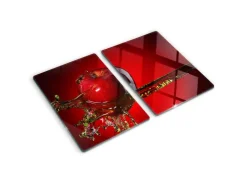 Best Tulup Herdabdeckplatte SET aus 2 Stück 40x52 cm Schneidebrett Glas Schutzplatte Küchenutensilien Apfel und Wasser Rot