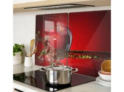 Best Tulup Herdabdeckplatte SET aus 2 Stück 40x52 cm Schneidebrett Glas Schutzplatte Küchenutensilien Apfel und Wasser Rot