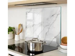 Best Tulup Herdabdeckplatte 60x52 cm Glas-Servierbrett Küchenutensilien Schutzplatte Spritzschutz Abdeckung Marmor Weiß