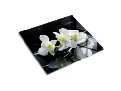 Schneidebretter|Herdabdeckungen<Tulup Herdabdeckplatte 60x52 cm Schneidebrett Glas Schutzplatte Küchenutensilien Spritzschutz Abdeckung Orchidee Schwarz