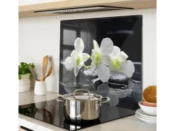 Schneidebretter|Herdabdeckungen<Tulup Herdabdeckplatte 60x52 cm Schneidebrett Glas Schutzplatte Küchenutensilien Spritzschutz Abdeckung Orchidee Schwarz