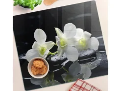 Schneidebretter|Herdabdeckungen<Tulup Herdabdeckplatte 60x52 cm Schneidebrett Glas Schutzplatte Küchenutensilien Spritzschutz Abdeckung Orchidee Schwarz