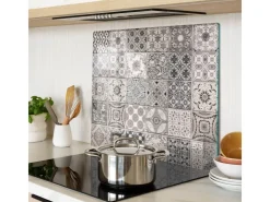 Hot Tulup Herdabdeckplatte 60x52 cm Schneidebrett Glas Schutzplatte Küchenutensilien Spritzschutz Abdeckung Keramikfliesen Grau