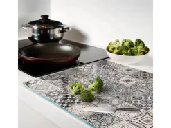 Hot Tulup Herdabdeckplatte 80x52 cm Schneidebrett aus Glas Schutzplatte Spritzschutz Abdeckung Keramikfliesen Grau