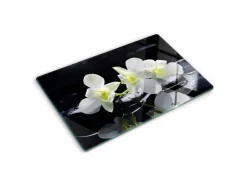 Schneidebretter<Tulup Herdabdeckplatte 80x52 cm Schneidebrett aus Glas Schutzplatte Küchenutensilien Spritzschutz Abdeckung Orchidee Schwarz