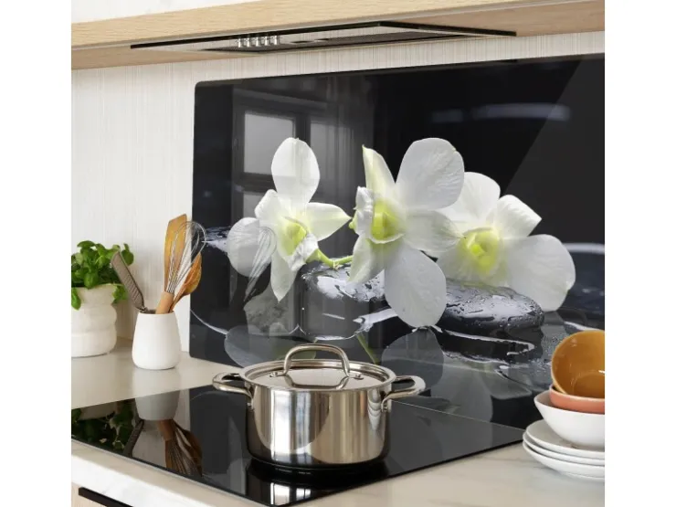 Schneidebretter<Tulup Herdabdeckplatte 80x52 cm Schneidebrett aus Glas Schutzplatte Küchenutensilien Spritzschutz Abdeckung Orchidee Schwarz
