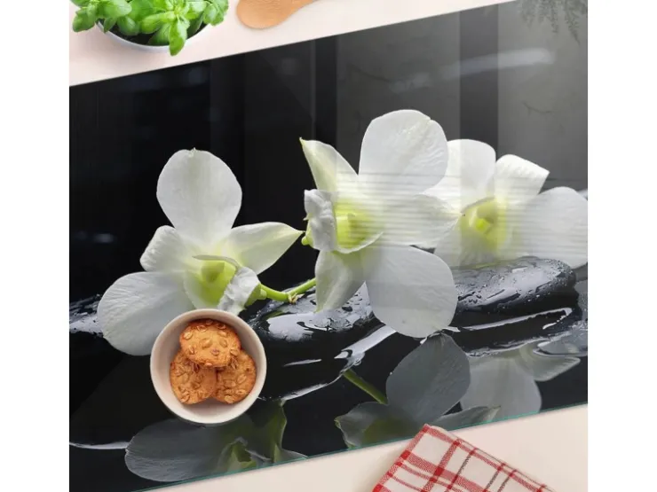 Schneidebretter<Tulup Herdabdeckplatte 80x52 cm Schneidebrett aus Glas Schutzplatte Küchenutensilien Spritzschutz Abdeckung Orchidee Schwarz