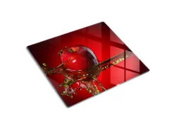 Hot Tulup Herdabdeckplatte 60x52 cm Schneidebrett Glas Schutzplatte Küchenutensilien Spritzschutz Apfel und Wasser Rot