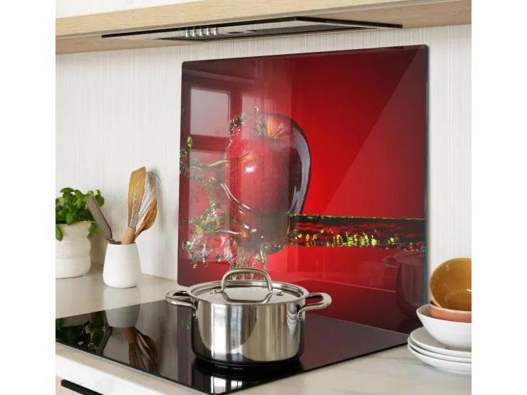 Hot Tulup Herdabdeckplatte 60x52 cm Schneidebrett Glas Schutzplatte Küchenutensilien Spritzschutz Apfel und Wasser Rot