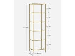 Vasagle Glasregal 6 Ablagen 30 cm x 40 cm x 177,3 cm Gold