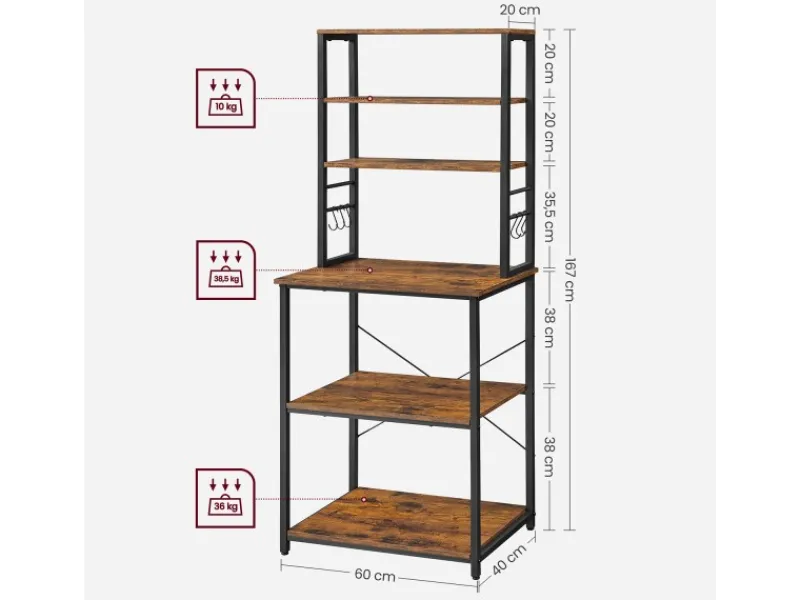 Discount Vasagle Küchenregal 40 cm x 60 cm x 167 cm Braun-Schwarz Küchenregale|Schneidebretter