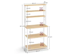 Outlet Vasagle Küchenregal Stahl 40 cm x 80 cm x 167 cm Eichefarben-Weiß