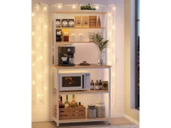 Outlet Vasagle Küchenregal Stahl 40 cm x 80 cm x 167 cm Eichefarben-Weiß