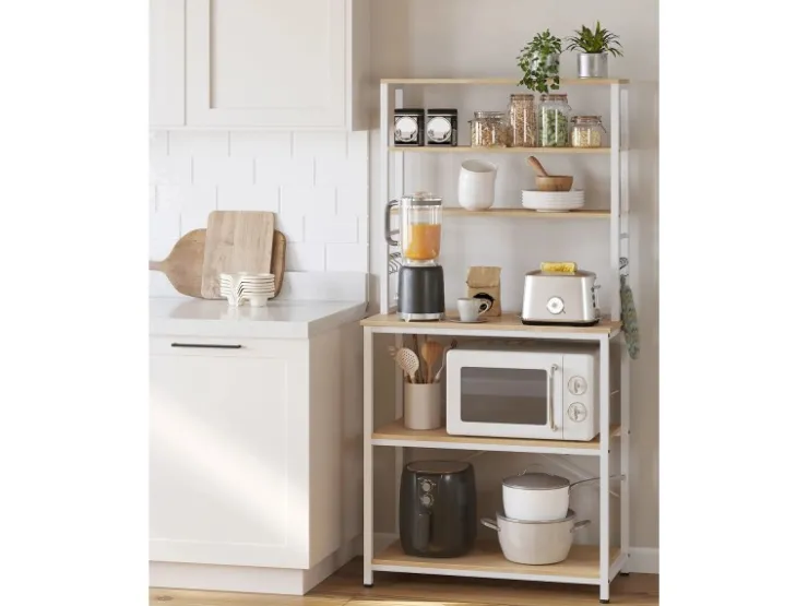 Outlet Vasagle Küchenregal Stahl 40 cm x 80 cm x 167 cm Eichefarben-Weiß