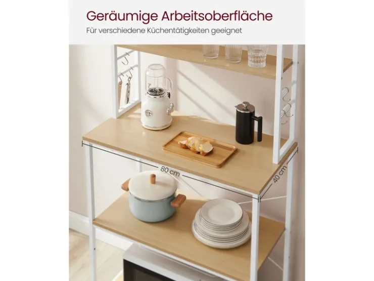Outlet Vasagle Küchenregal Stahl 40 cm x 80 cm x 167 cm Eichefarben-Weiß