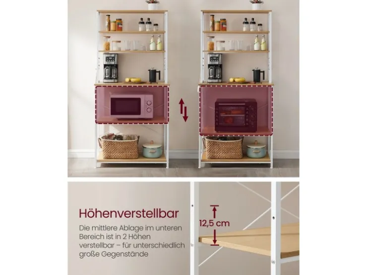 Outlet Vasagle Küchenregal Stahl 40 cm x 80 cm x 167 cm Eichefarben-Weiß