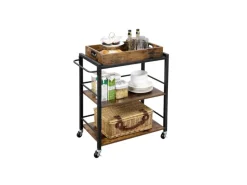 Hot Vasagle Küchenwagen mit Abnehmbarem Tablett 40 cm x 72 cm x 86 cm Braun-Schwarz Servierwagen|Küchenregale