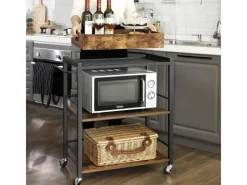 Hot Vasagle Küchenwagen mit Abnehmbarem Tablett 40 cm x 72 cm x 86 cm Braun-Schwarz Servierwagen|Küchenregale