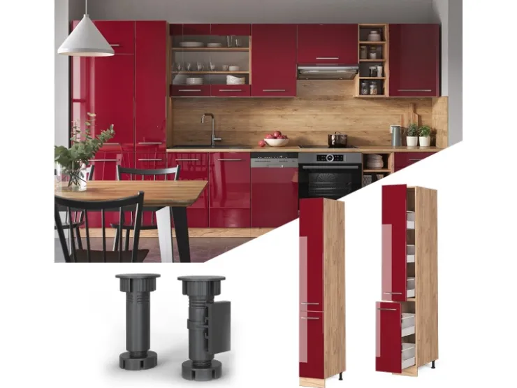 Best Vicco Apothekerschrank Fame-Line Bordeaux Hochglanz/Goldkraft Eiche 30 cm Bordeaux-Glanz