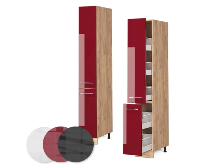 Best Vicco Apothekerschrank Fame-Line Bordeaux Hochglanz/Goldkraft Eiche 30 cm Bordeaux-Glanz