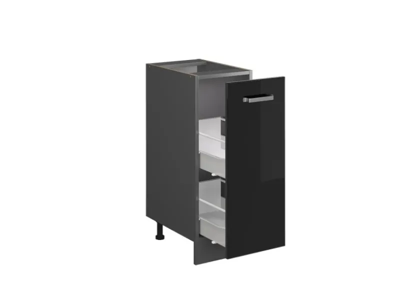 Clearance Vicco Apothekerschrank R-Line Schwarz Hochglanz/Anthrazit 30 cm ohne Arbeitsplatte Küchenschränke
