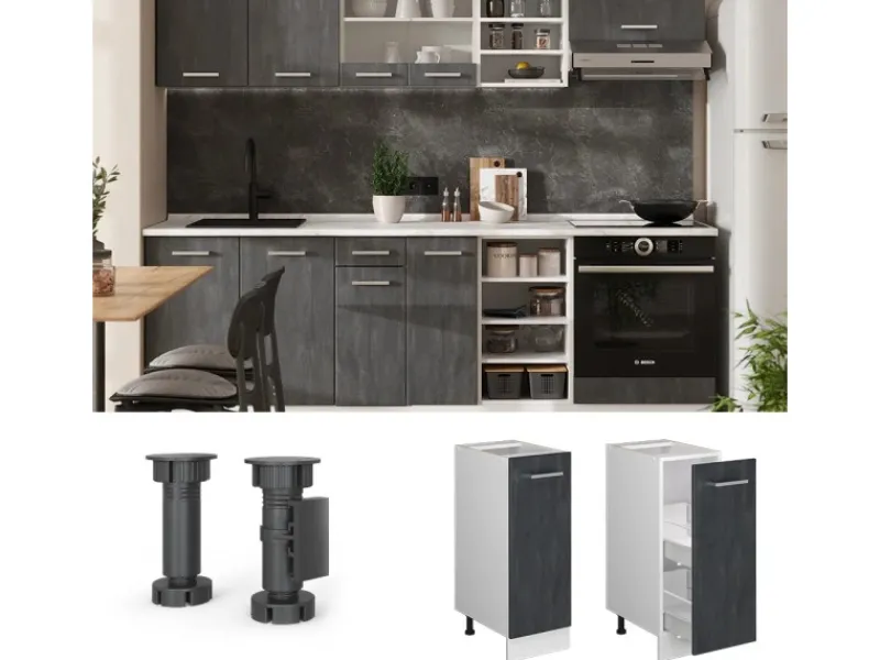Hot Vicco Apothekerschrank R-Line Medizinschrank für die Küche Schwarz Beton 30 cm ohne Arbeitsplatte Küchenschränke