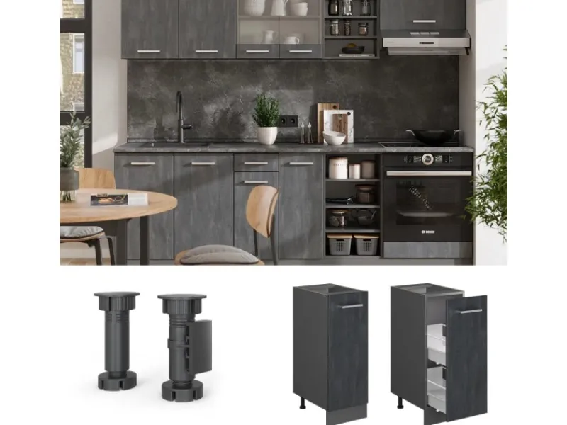 Discount Vicco Apothekeschrank R-Line Medizinschrank für die Küche Schwarz Beton 30 cm ohne Arbeitsplatte Küchenschränke