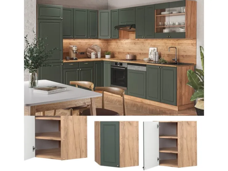 Vicco Eckhängeschrank Fame-Line Grün-Gold Landhaus/Goldkraft Eiche 57 cm Dunkelgrün
