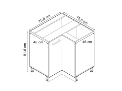 Küchenschränke<Vicco Eckunterschrank R-Line Schwarz Beton/Anthrazit 76 cm ohne Arbeitsplatte Beton Anthrazit