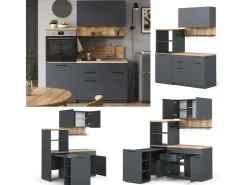 Vicco Egbert Küchenzeile 160 cm mit Ausziehbarem TischEgbert ohne E-Geräte Anthrazit