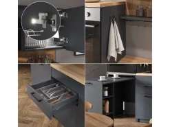 Vicco Egbert Küchenzeile 160 cm mit Ausziehbarem TischEgbert ohne E-Geräte Anthrazit