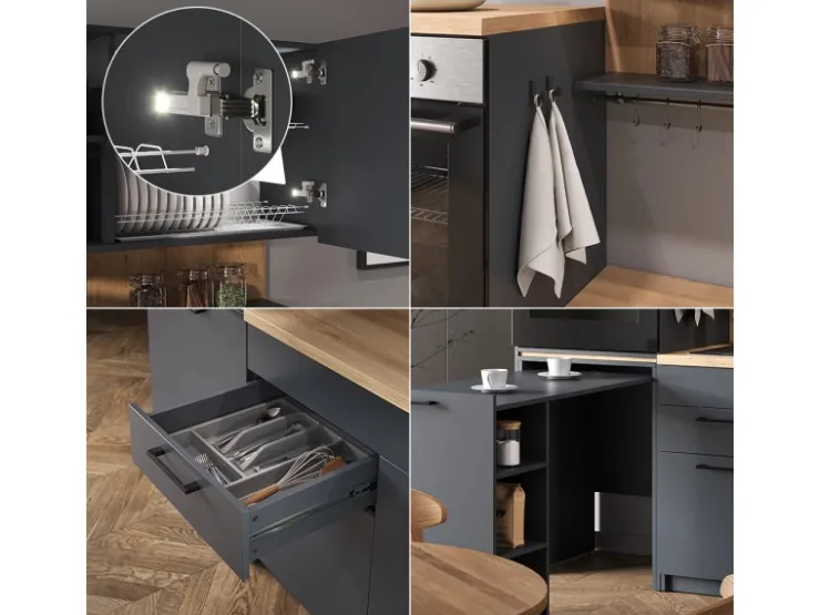 Vicco Egbert Küchenzeile 160 cm mit Ausziehbarem TischEgbert ohne E-Geräte Anthrazit