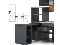 Vicco Egbert Küchenzeile 160 cm mit Ausziehbarem TischEgbert ohne E-Geräte Anthrazit