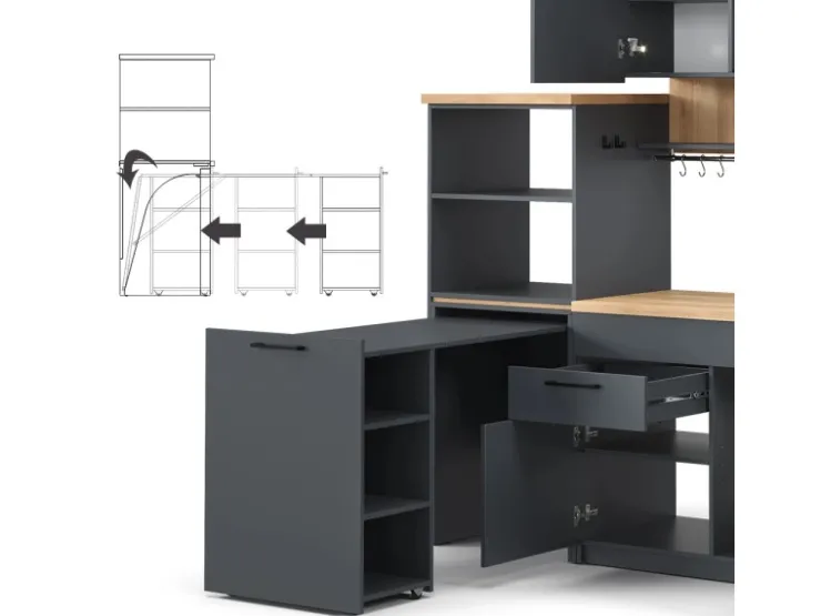 Vicco Egbert Küchenzeile 160 cm mit Ausziehbarem TischEgbert ohne E-Geräte Anthrazit