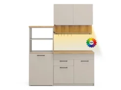 Single-Küchen<Vicco Egbert SingleKüche Greige 160 cm mit Ausziehbarem Tisch mit LED-LeistenEgbert ohne E-Geräte Grau