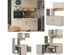 Single-Küchen<Vicco Egbert SingleKüche Greige 160 cm mit Ausziehbarem Tisch mit LED-LeistenEgbert ohne E-Geräte Grau