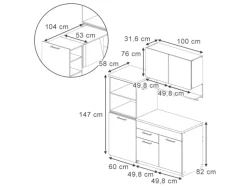 Outlet Vicco Egbert SingleKüche Greige 160 cm mit Ausziehbarem TischEgbert ohne E-Geräte Single-Küchen|Miniküchen