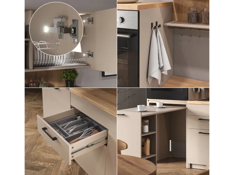 Outlet Vicco Egbert SingleKüche Greige 160 cm mit Ausziehbarem TischEgbert ohne E-Geräte Single-Küchen|Miniküchen