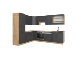 Outlet Vicco Fame-Line Eckküche Anthrazit Landhaus/Goldkraft Eiche 227 x 60 cm ohne Arbeitsplatte ohne E-Geräte Winkelküchen