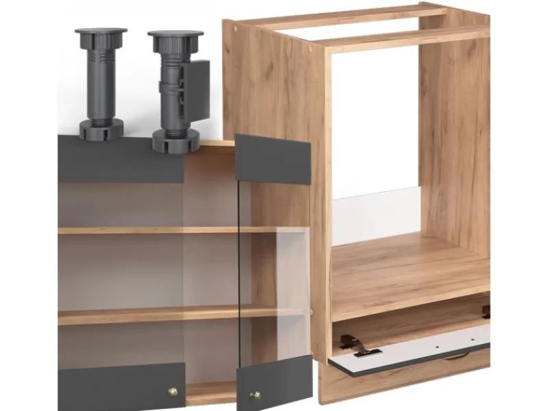 Outlet Vicco Fame-Line Eckküche Anthrazit Landhaus/Goldkraft Eiche 227 x 60 cm ohne Arbeitsplatte ohne E-Geräte Winkelküchen