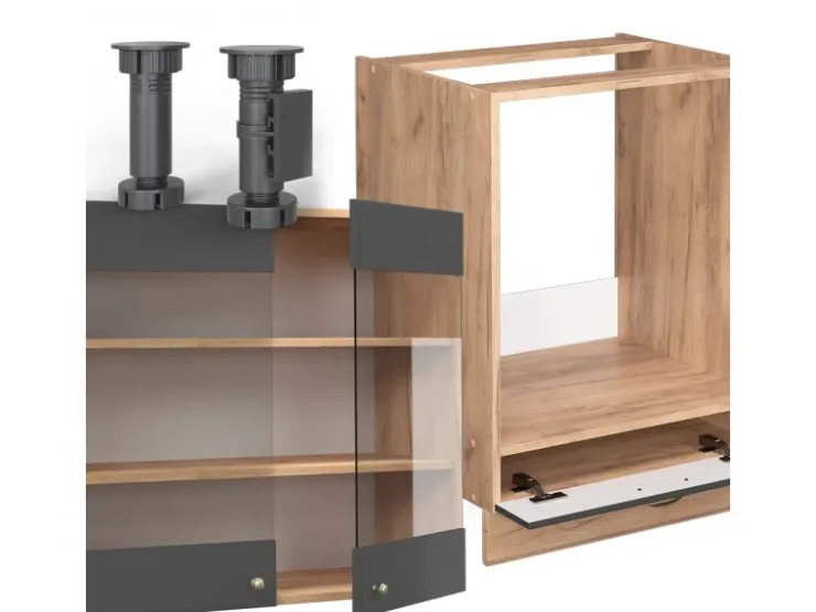 Winkelküchen<Vicco Fame-Line Eckküche Anthrazit Landhaus/Goldkraft Eiche 160 x 190 cm AP Marmor ohne E-Geräte Anthrazit Struktur