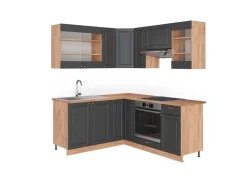 Discount Vicco Fame-Line Eckküche Anthrazit Landhaus/Goldkraft Eiche 160 x 190 cm AP Eiche ohne E-Geräte Anthrazit Struktur