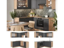Best Vicco Fame-Line Eckküche Anthrazit Landhaus/Goldkraft Eiche 160 x 60 cm ohne Arbeitsplatte ohne E-Geräte Winkelküchen|Herde