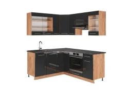 Winkelküchen<Vicco Fame-Line Eckküche /Goldkraft Eiche 160 x 190 cm AP Anthrazit ohne E-Geräte Anthrazit Hochglanz
