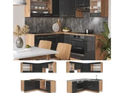 Winkelküchen<Vicco Fame-Line Eckküche /Goldkraft Eiche 160 x 190 cm AP Anthrazit ohne E-Geräte Anthrazit Hochglanz